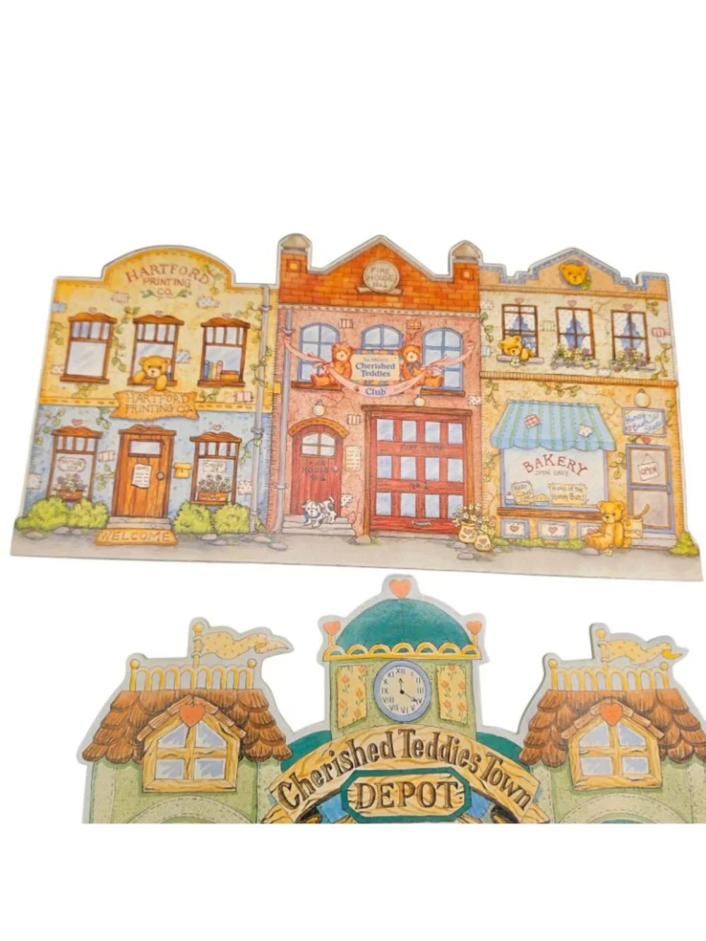 Cherished Teddies Club Town Plaques Set Of 4 Enesco 1994-1997 Vintage Decor